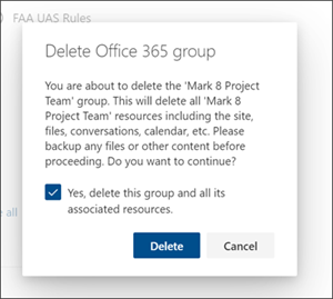 Delete site confirmation