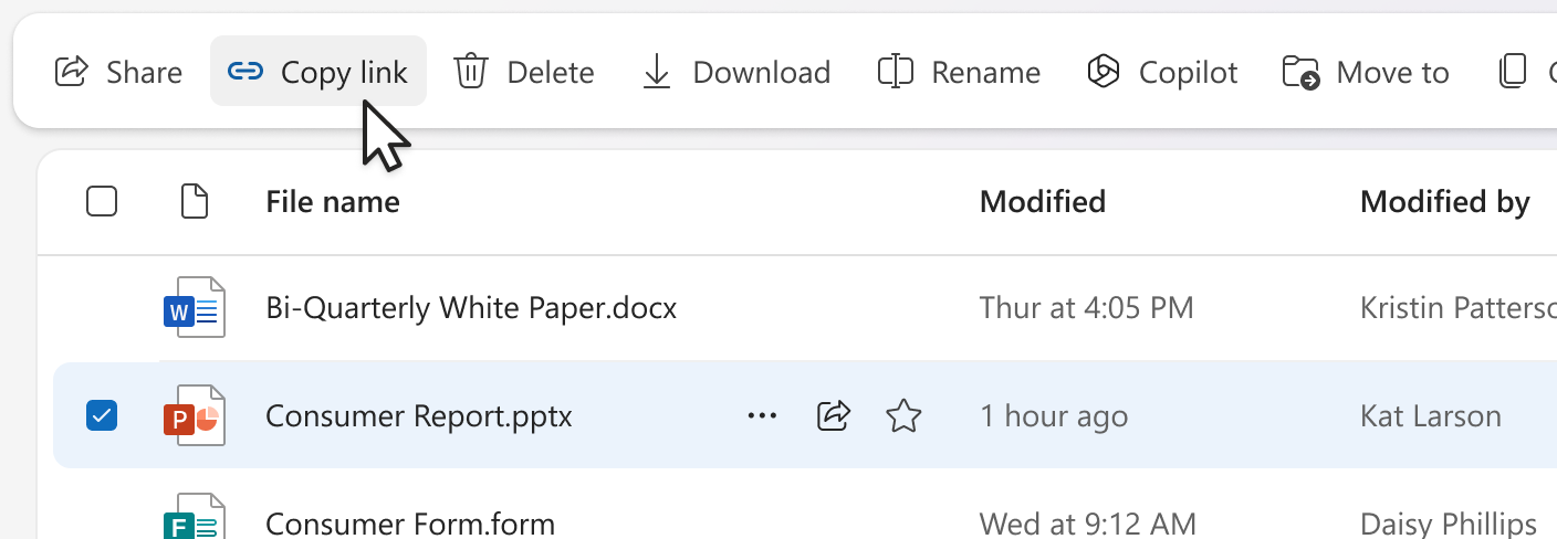 Copy link from command bar