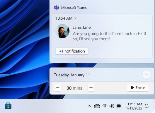 Screenshot of the focus option in the notification area.
