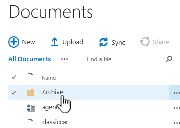 SharePoint 2016 document library with folder highlighted