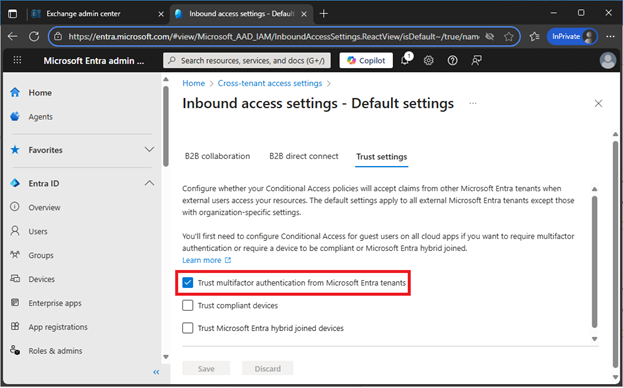 Select Trust multifactor authentication from Microsoft Entra tenants