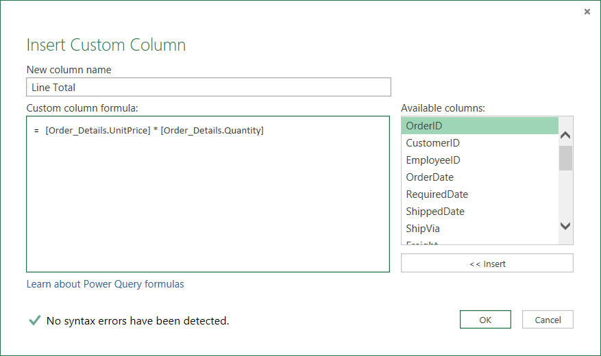 Calculate the line total for each Order_Details row