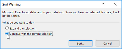 Click Continue with the current selection