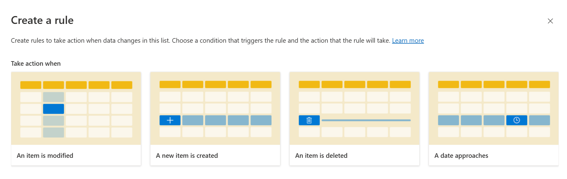 Options to create a rule