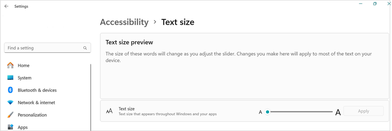 screenshot of resizing a text in WIndows 11