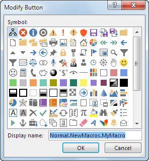Button options in the Modify Button box