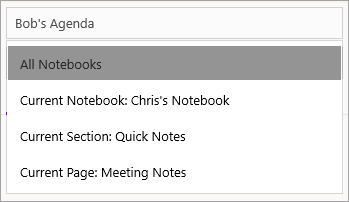 Adjusting search scope in OneNote for Windows 10.