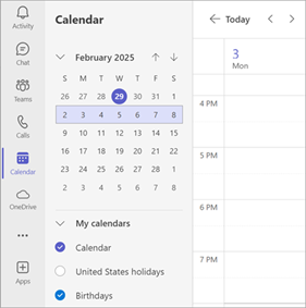 Screenshot showing multiple calendars selected in a Teams calendar.