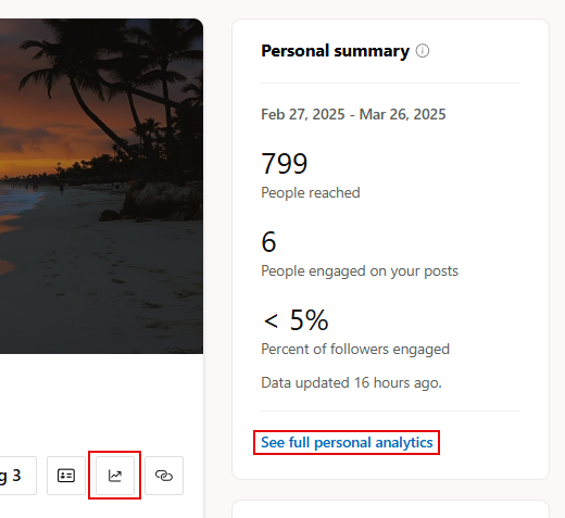 Screenshot shows the icon and link on your storyline that opens your personal analytics page.
