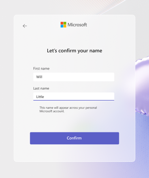 Skype Teams logo with fields confirming name