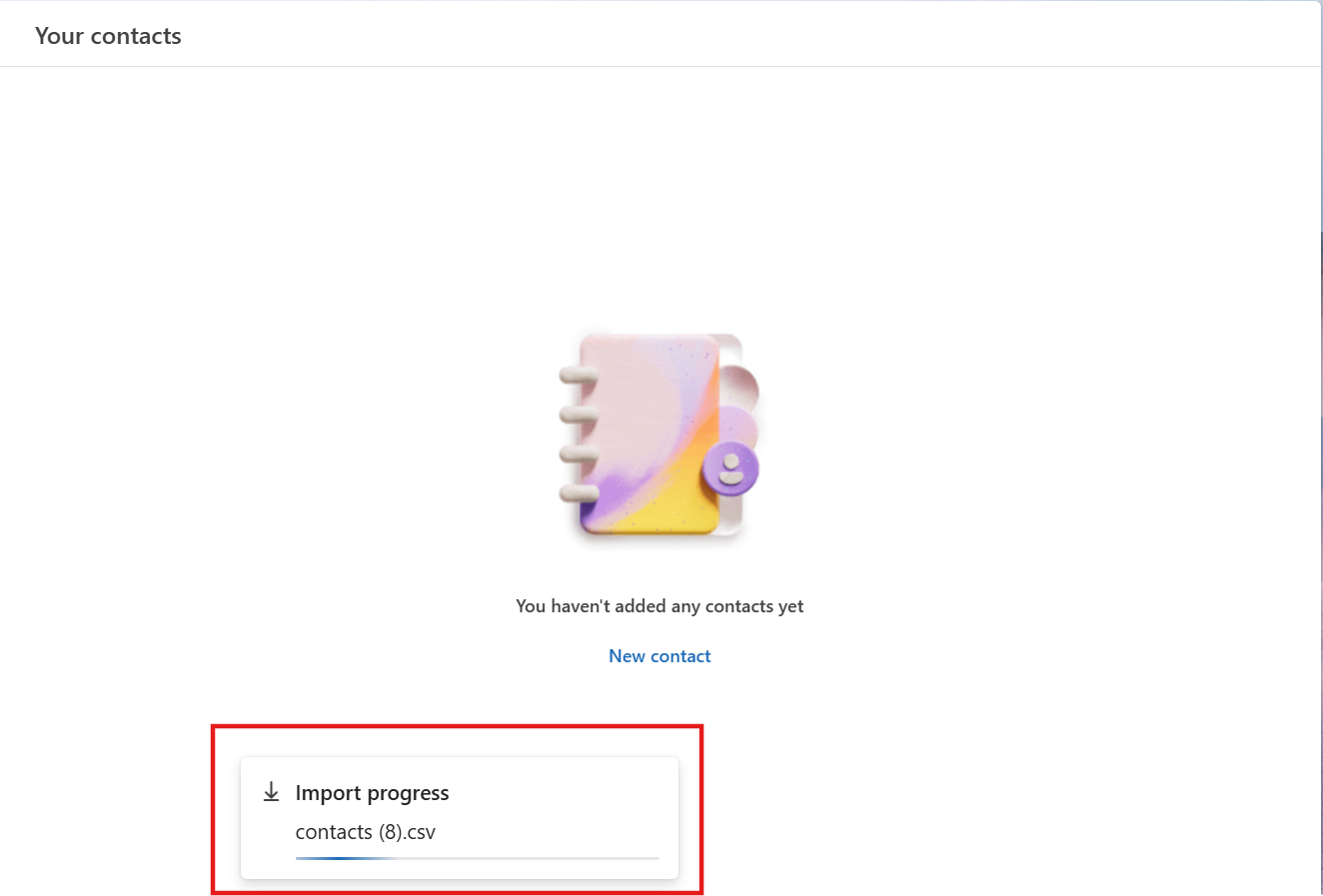 A progress indicator showing that the imported file is being processed