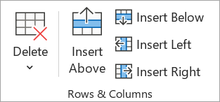 Options in the Rows & Columns group