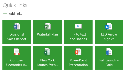 Quick links in a tile layout
