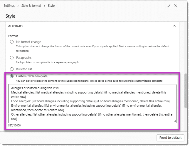 Image highlights customizable template for Allergies