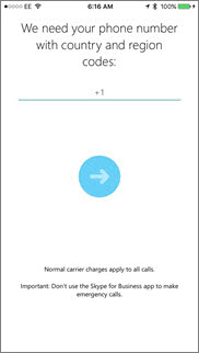 Call back number screen in Skype for Business for iOS