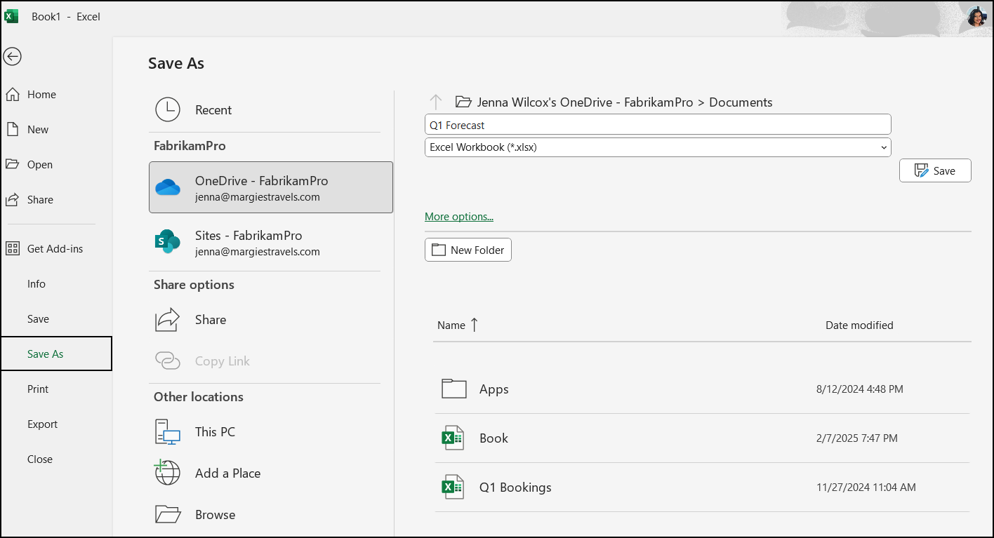 Save options in Office 2016