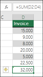 Excel displays an error when a formula skips cells in a range