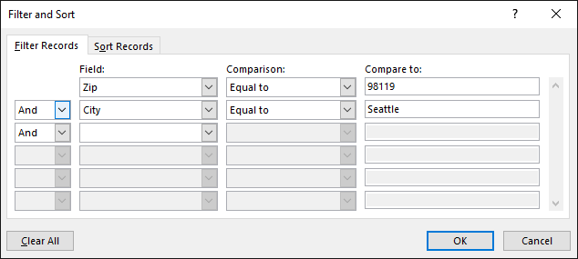As part of Word mail merge, choose Edit Recipient List, and under Refine recipient list, choose Filter.