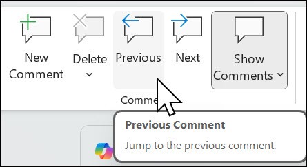 Show comments in Word for the web