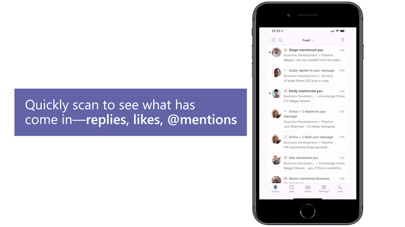 Activity feed on a mobile phone