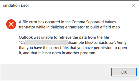 This is the error message that you'll get when the .csv file is empty.