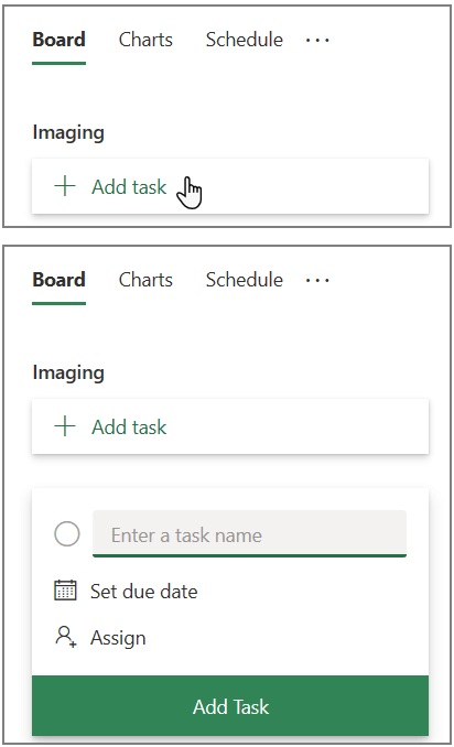 Screenshot of the Add task box in Planner