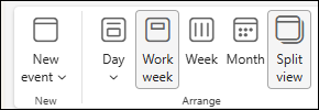 Screenshot of Calendar view with Split view option selected