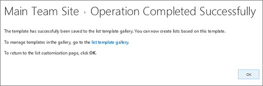 Successful save confirmation dialog