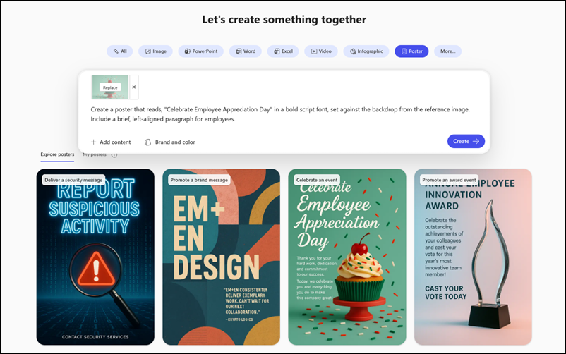 Screenshot of the Poster page where you can design a poster.