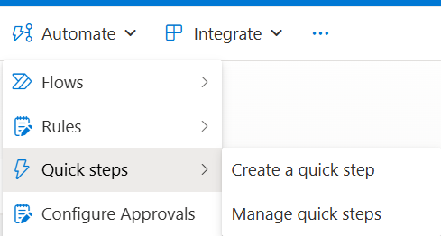 Dropdown menu to select quick step options