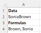 Use REGEXREPLACE with capturing groups to separate and reorder given name and last name, using pattern: "([A-Z][a-z]+)([A-Z][a-z]+)" and replacement: "$2, $1"