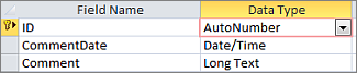 AutoNumber primary key labeled as ID in Access table Design view
