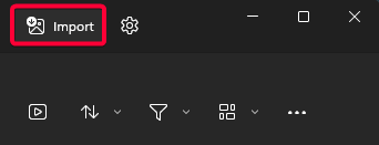 Where to find the Import icon in the Photos app.