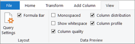 Data Profiling options on the View tab of the Power Query Editor ribbon
