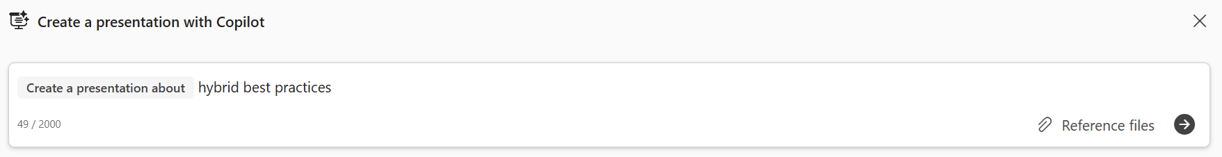 A screenshot of the prompt box in the PPT Create a presentation UX