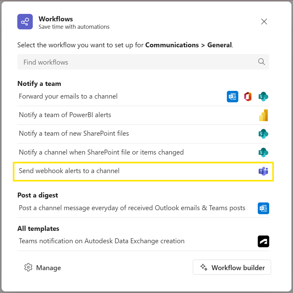 Workflows app in channel view