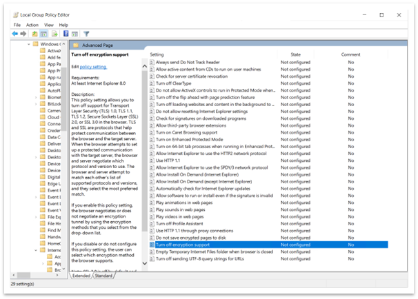 Path to Turn Off encryption support in GPedit.msc