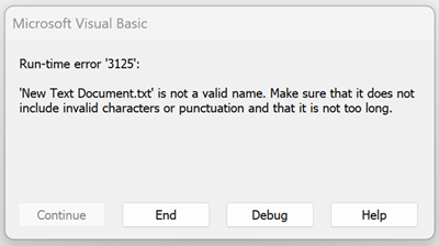 Screenshot of run-time error '3125'