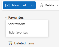 Screenshot showing Favorites drop down list with choices to Add or Hide favorites