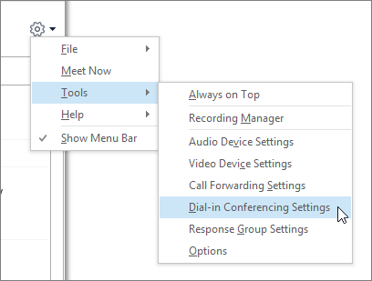 Tools > Dial-in Conferencing Settings