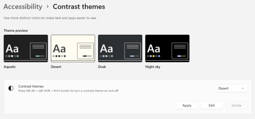 Dark contrast theme in Windows 11