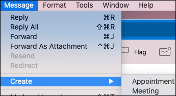 Create an event from an email in Outlook for Mac.