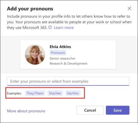 Pronouns on your profile in Microsoft 365